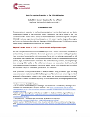 Anti-Corruption Priorities in the SWANA Region – Regional Written Submission to CoSP11