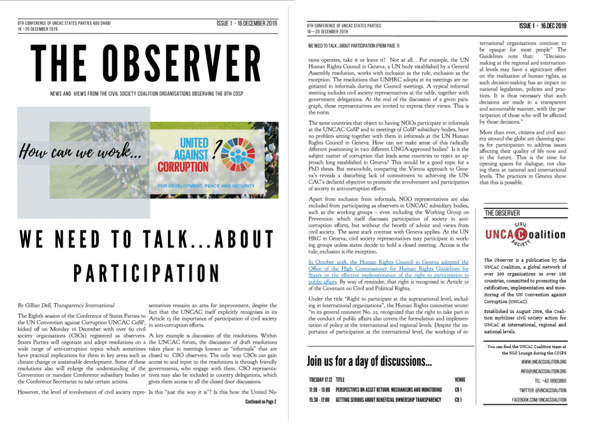 UNCAC OBSERVER NEWSLETTER