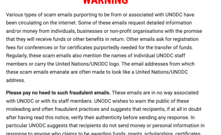 Beware of Scammers: “UNCAC agents” seek to defraud victims of financial crimes
