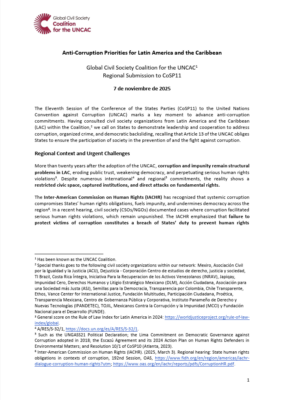 Anti-Corruption Priorities for Latin America and the Caribbean – Global Civil Society Coalition for the UNCAC Regional Submission to CoSP11