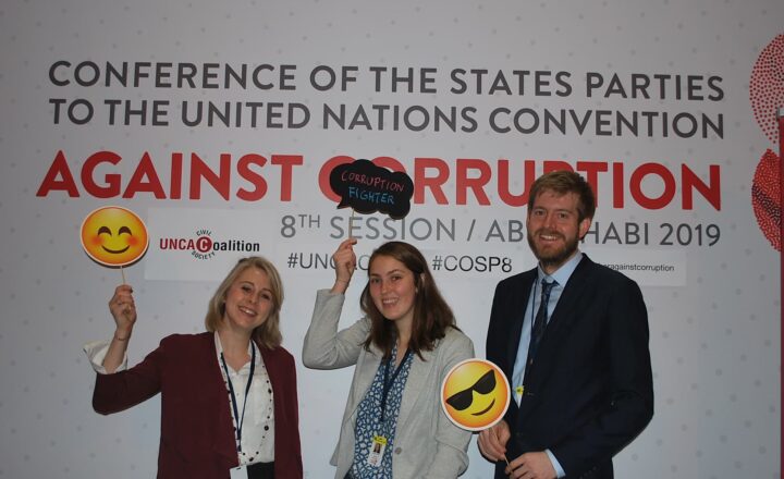 The UNCAC Coalition Vienna Hub team: Mathias Huter, Danella Newman and Charlotte Honnigfort