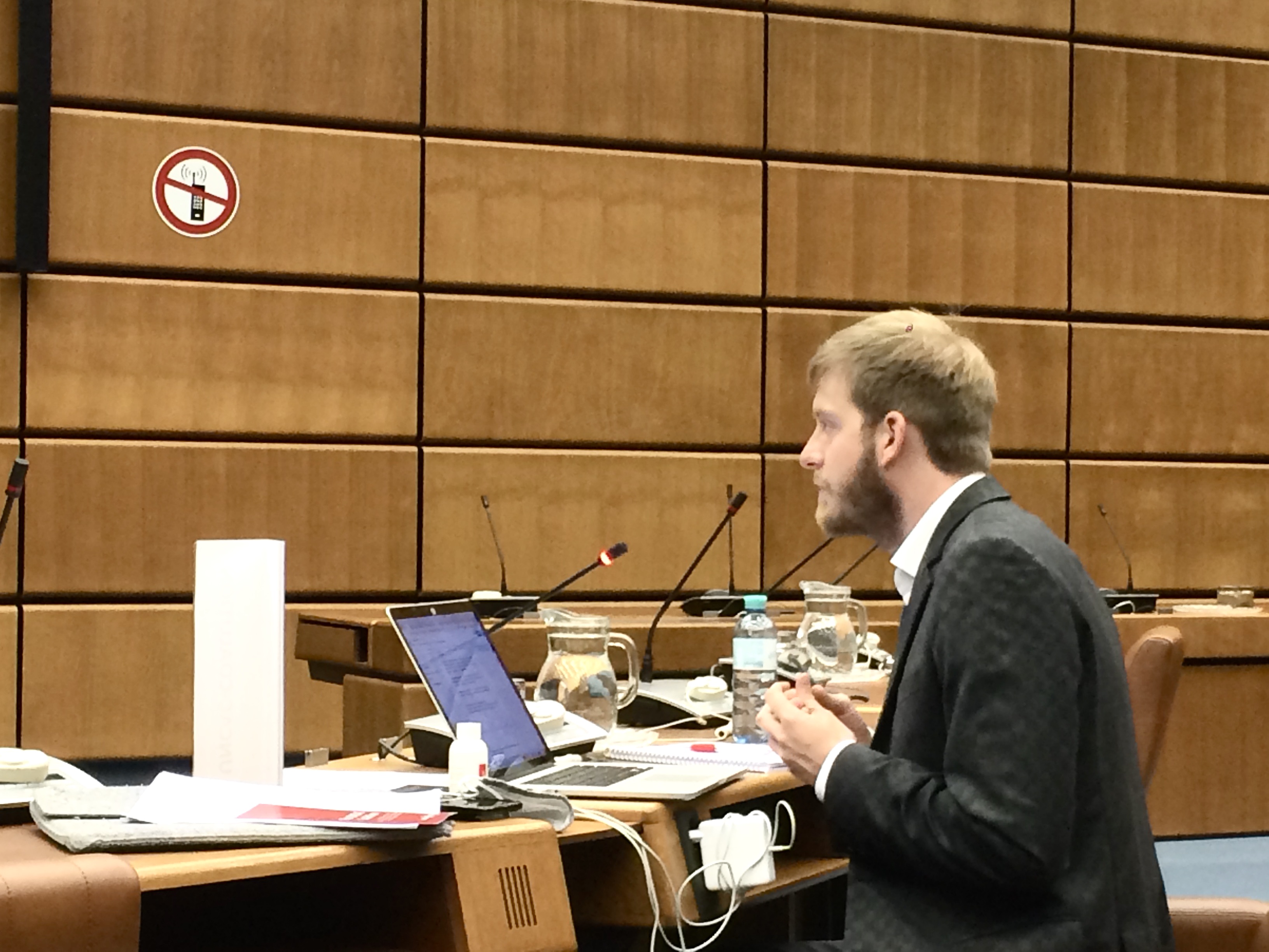 Mathias Huter, managing director of the UNCAC Coalition, taking the floor during the 11th IRG NGO Briefing